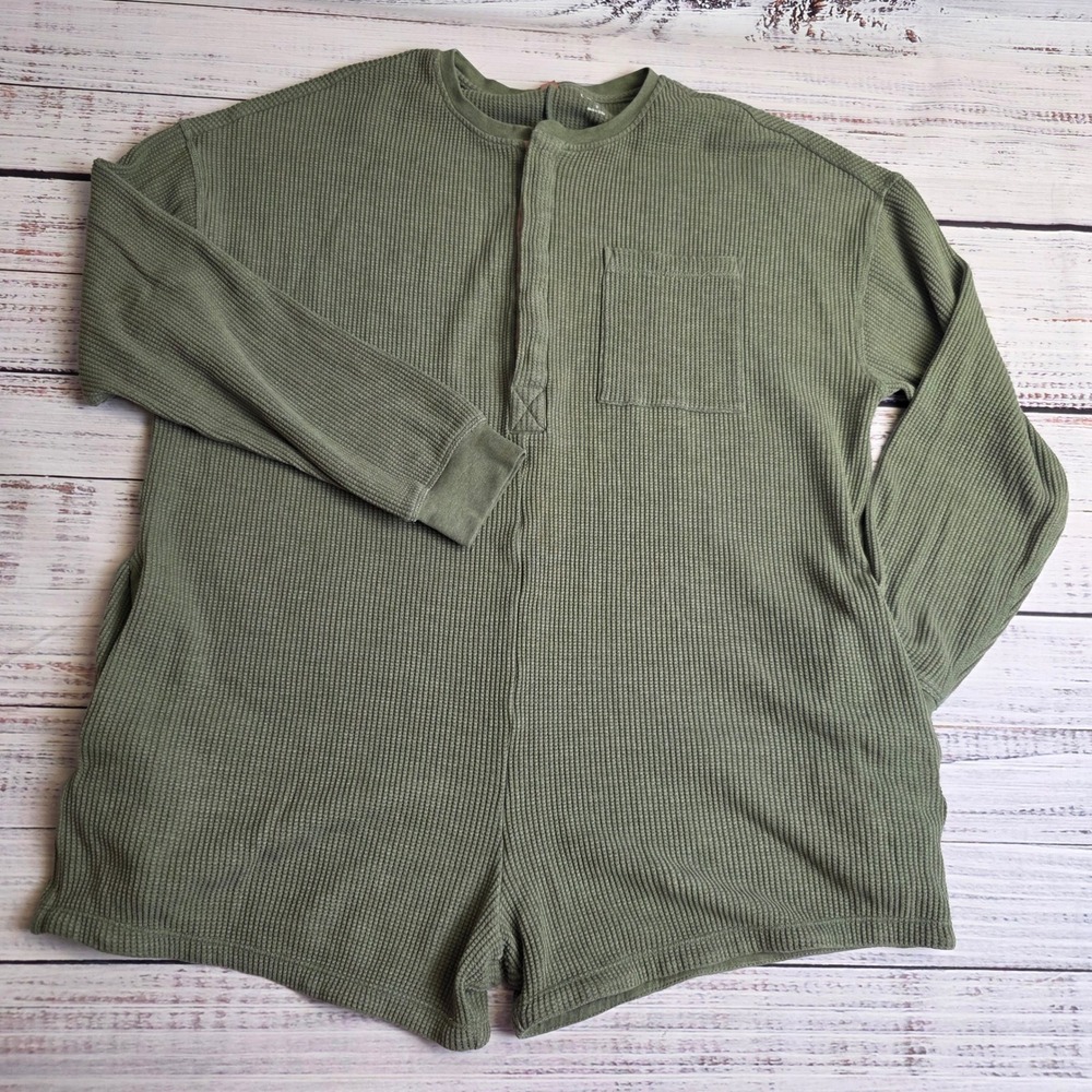Lunya Restore Long Sleeve Romper Women Small Waffle Knit Olive Green Pima Cotton